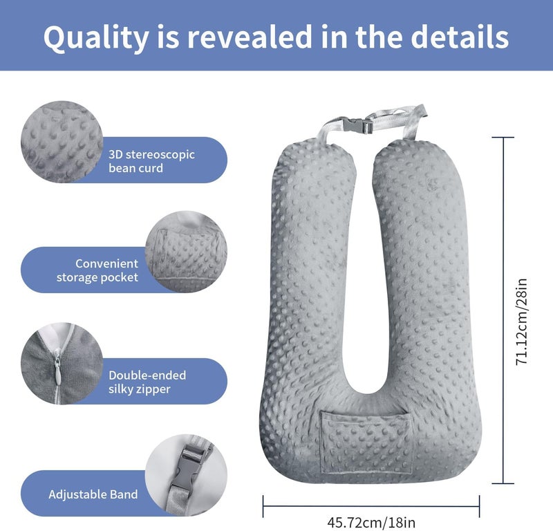 Cococu Travel Pillow for Kids & Adults, Car Pillow for Back Seat, Sleeping Support Cushion for Long Road Trips, Toddler Carseat Pillow with Removable & Washable Cover, Grey - Image 2